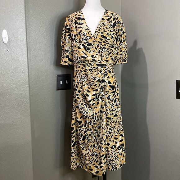 Topshop Leopard Print Mock Wrap Midi Dress - Picture 3 of 15